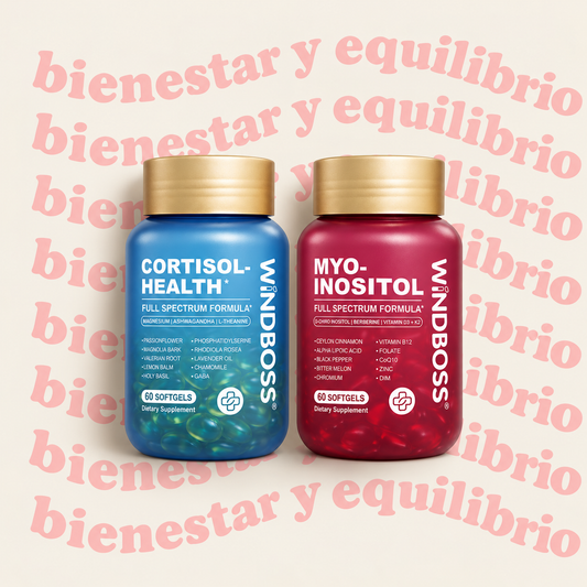 KIT Inositol + Cortisol para Mujeres WindBoss – Equilibrio Hormonal y Manejo del Estrés | 120 Softgels